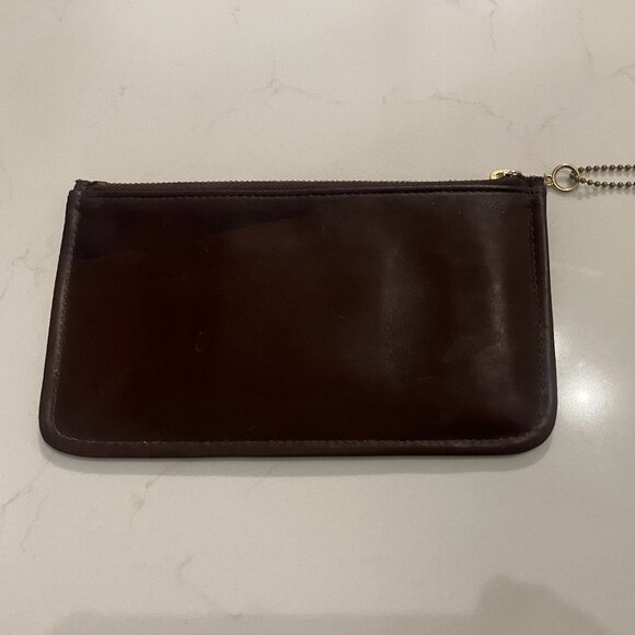 COPY - Coach British Tan Leather Zip Top Stripe Cotton Lined Cosmetic Bag 7.25”… - Picture 2 of 3